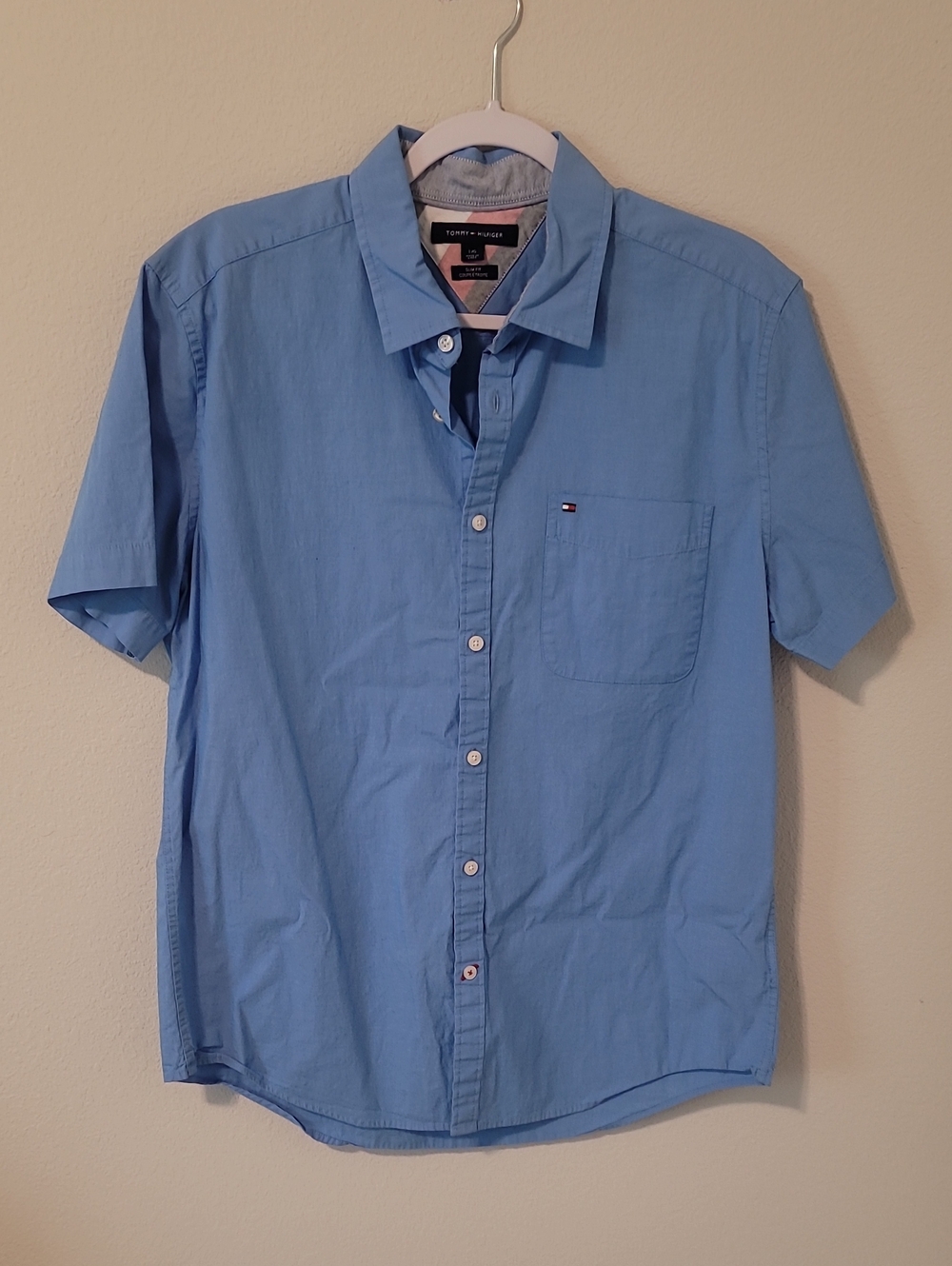 Tommy Hilfiger TH Flex Stretch Cotton Slim Fit Short Sleeve Shirt Blue Shirt